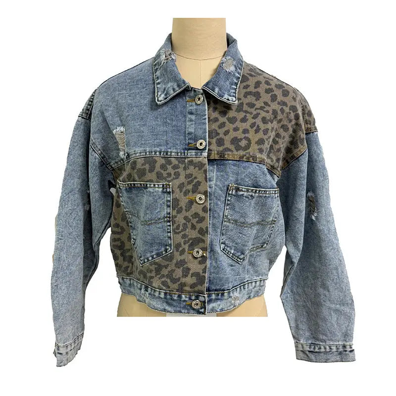 Women's Cropped Distressed Denim Jacket Ripped Button Down Jean Jacket Long Sleeve Casual Streetwear Coat Lady T Fashions