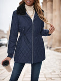 Casual Winter Clothes Contrast-Color Fur Collar Drawstring Waist Padded Padded Coat Lady T Fashions