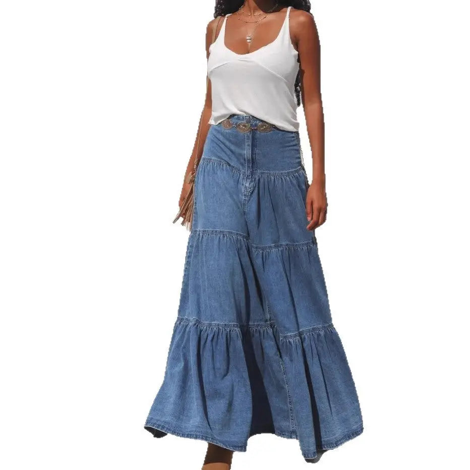 Low Waist Distressed Vacation Style Cake All-matching Jeans Skirt Lady T Fashions