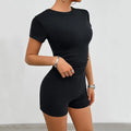 Solid Color Slim Sports Suit Summer 2Pcs Short-sleeved Round Neck T-shirt And Elastic Shorts Fashion Womens Clothing Lady T Fashions