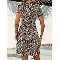 Women's Vibrant Leopard Print Twist Front V Neck Casual Summer Short Sleeve Bodycon Mini Dresses Lady T Fashions