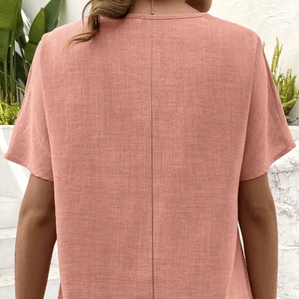 Ladies' Summer New Solid Color Hollow Asymmetrical Collar Fabric Pleated Decorative Details Elegant Style T-shirt Lady T Fashions