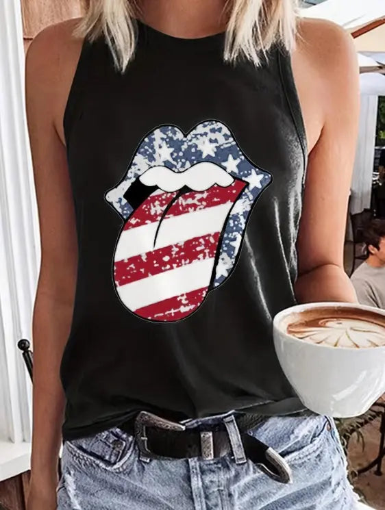 Ladies' Lip Print Fashionable Casual Versatile Tank Top Lady T Fashions