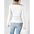 Women's Off The Shoulder Tops Long Sleeve T Shirts Going Out Tops Casual Trendy Ruched Slim Fitted Tees Lady T Fashions