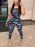 Sleeveless Leopard Print Sexy Jumpsuit, Skinny Camouflage Knitted Jumpsuit, Women's Clothing Lady T Fashions