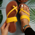 Women's Flat Slide Sandals, Toe Loop Braided Band Slip On Shoes, Casual Beach Slides Lady T Fashions