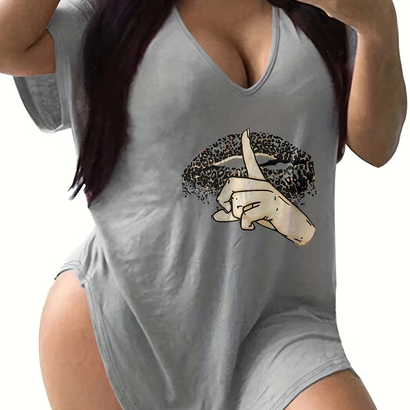 Plus Size Curved Hem T-Shirt - Flattering Relaxed Fit with Classic V Neck, Short Sleeve, and Comfortable Casual Style - Designed for Plus Size Women, Part of Our Womens Plus Size Clothing Collection Lady T Fashions