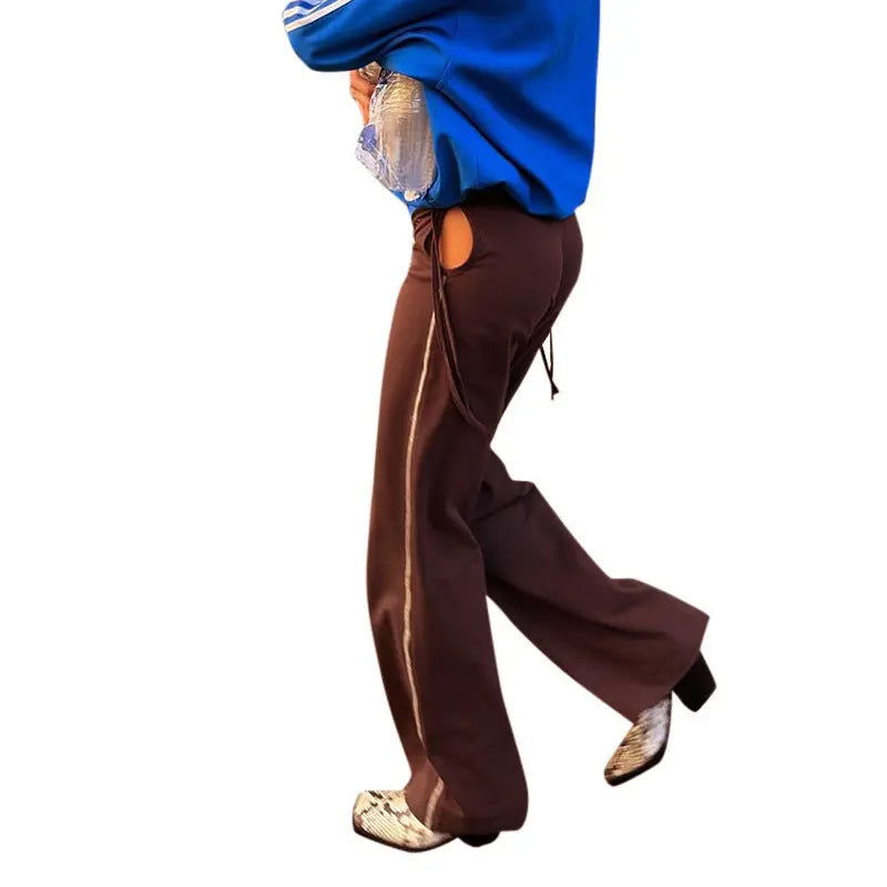 Fashion Simple Striped Contrast Color Straight Casual Mopping Trousers Lady T Fashions