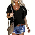 Women's Solid Color V-Neck Short Sleeve T-Shirt - Basic Summer Casual Top Lady T Fashions