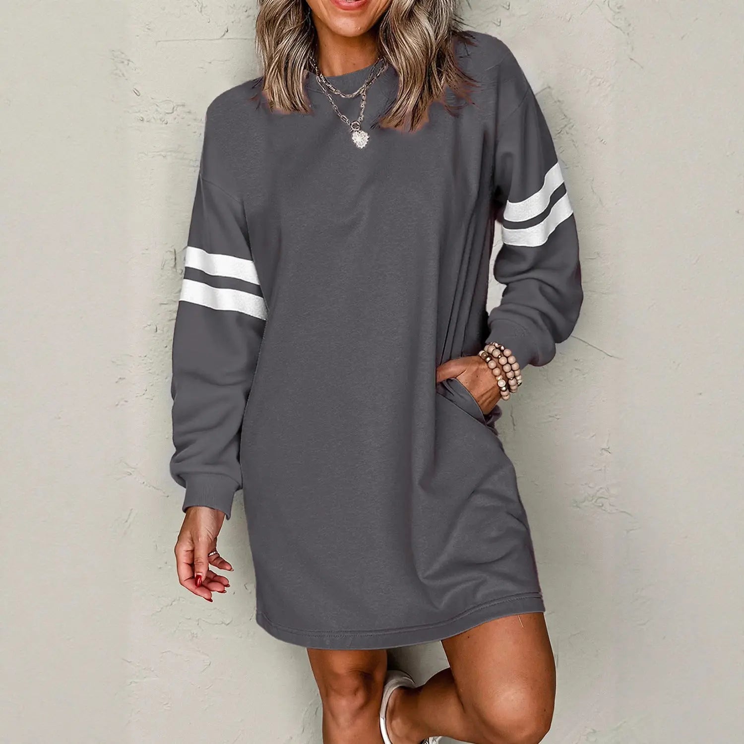 European And American Leisure Loose All-match Round Neck Dress Lady T Fashions