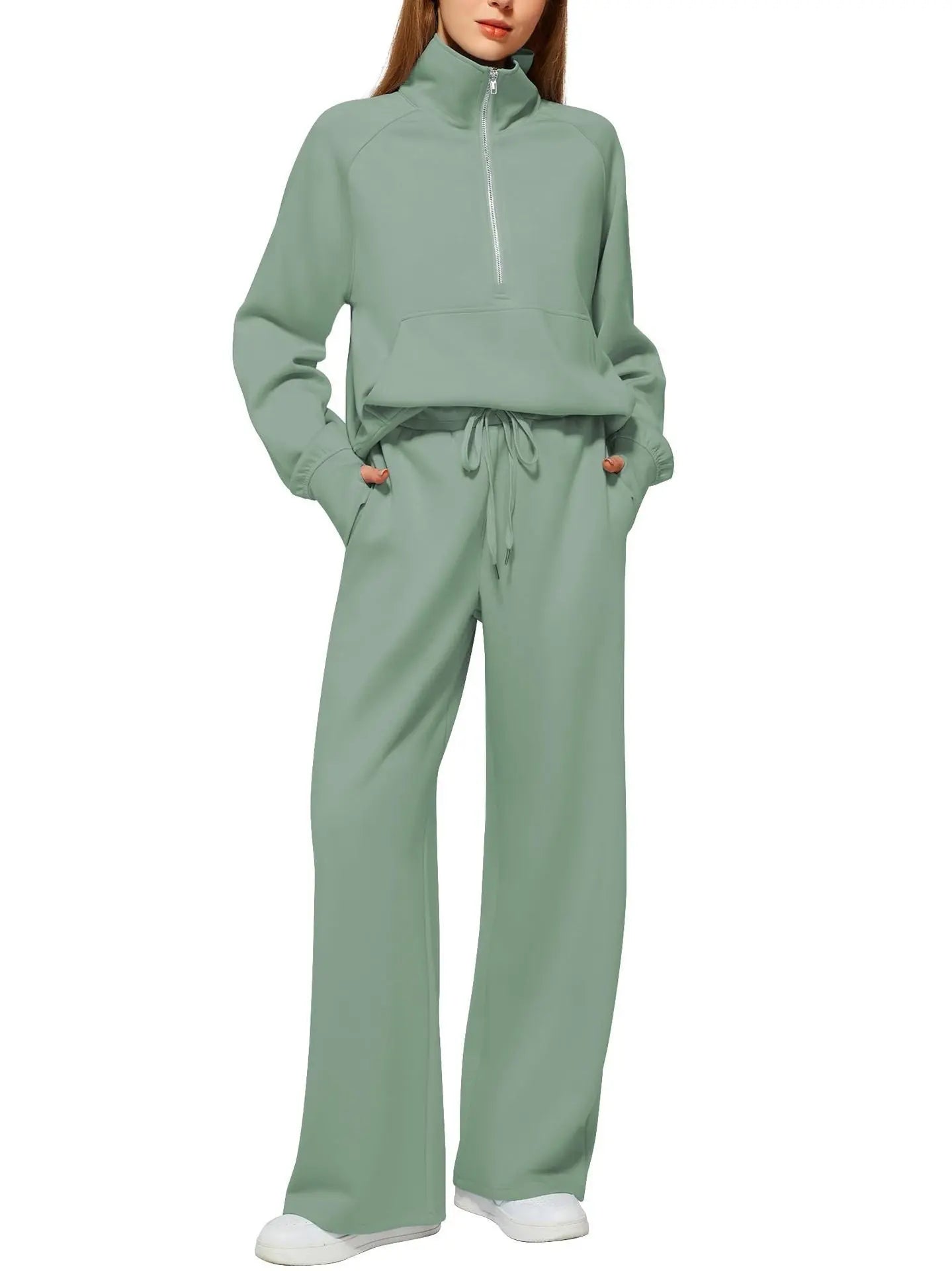 Solid Color Long-sleeved Sweater Trousers Suit Women's Suit Lady T Fashions