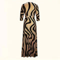 Women's V-Neck Elegant Half-Sleeve Belted Waist Print Maxi Dress For Spring&Summer Dress Lady T Fashions