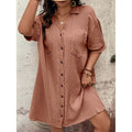 Womens Cotton Shirt Dress Summer Casual Short Sleeve Button Down V Neck Loose Mini Dress With Pockets Lady T Fashions