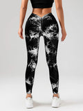 2 Pack Tie-Dye High Waist V-Back Yoga Leggings, Peach-Hip Enhancing Athleisure Tights, Sport Style Fitness Pants Lady T Fashions