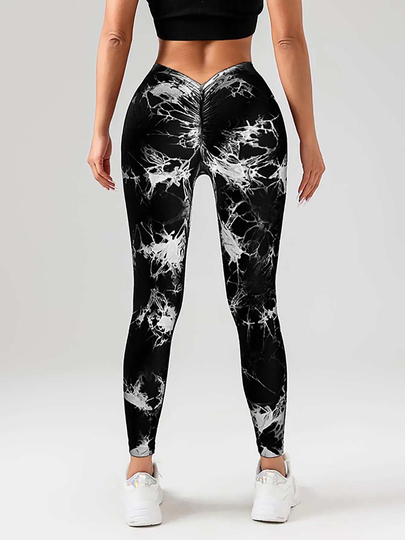 2 Pack Tie-Dye High Waist V-Back Yoga Leggings, Peach-Hip Enhancing Athleisure Tights, Sport Style Fitness Pants Lady T Fashions