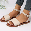 Women's Flat Summer Sandals - Solid Color Open Toe Ankle Strap Shoes, Lightweight Faux Leather - For Beach, Vacation & Casual Wear - Perfect Gift for Women Lady T Fashions