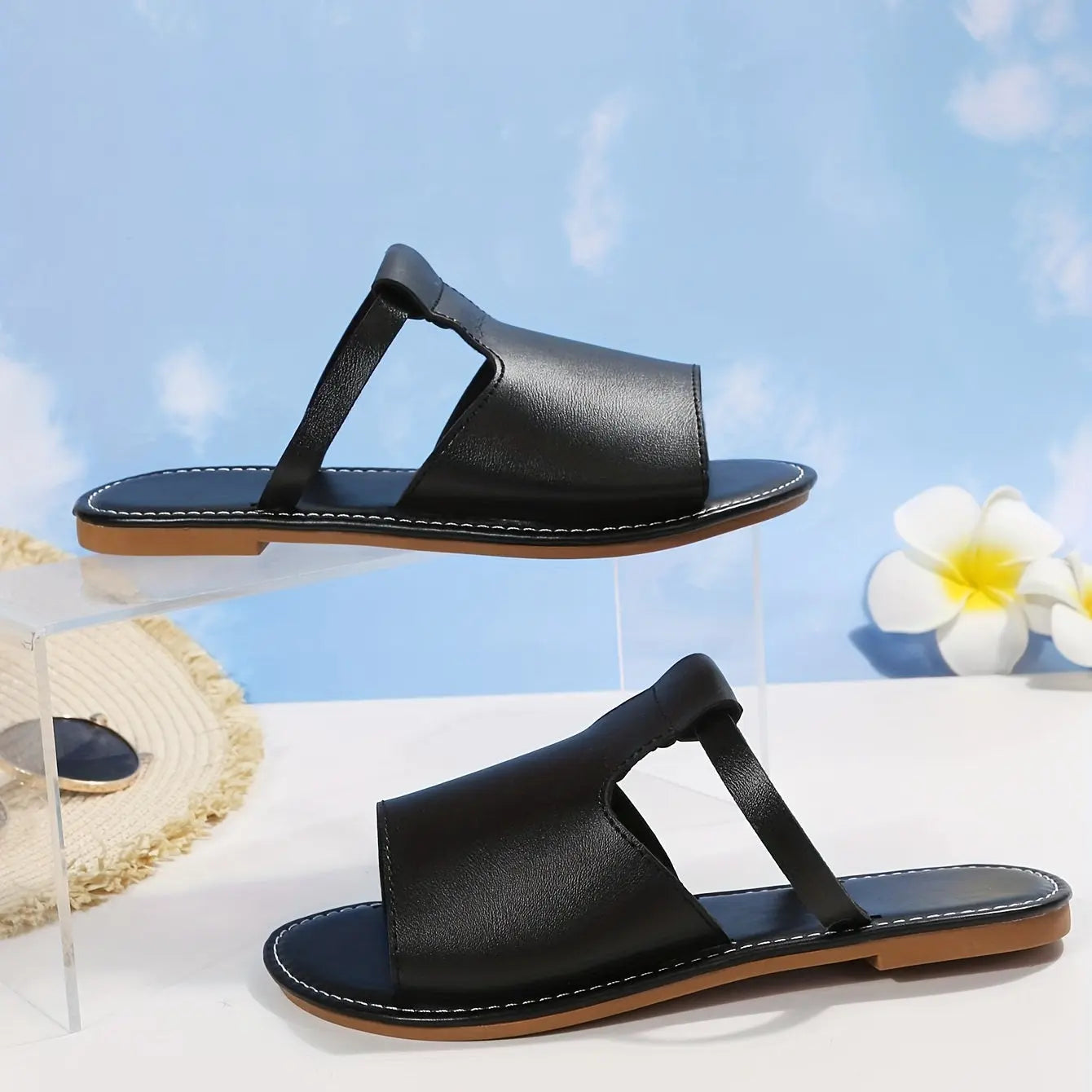 Womens Comfortable Casual Slippers - Stylish Black Open Toe Non-Slip Slides - Durable Outdoor & Beach Ready, Quick-Dry Slip-On Shoes Lady T Fashions