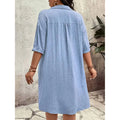 Womens Cotton Shirt Dress Summer Casual Short Sleeve Button Down V Neck Loose Mini Dress With Pockets Lady T Fashions