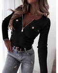Knitted Slim-fit Long-sleeved Pullover Zipper Top Lady T Fashions