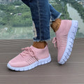 Women's Mesh Breathable Running Shoes, Solid Color Lace Up Front Summer Walking Shoes, Flying Woven Casual Sneakers Lady T Fashions