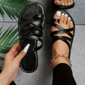 Women's Toe Loop Slide Sandals, Casual Cross Strap Slip On Flats, Lightweight Beach Shoes Lady T Fashions