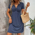 Womens Casual Summer Twist Front V Neck Short Sleeve Mini Dress Lady T Fashions