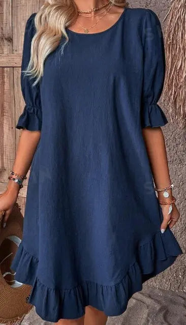 Solid Ruffle Hem Flounce Sleeve Dress Lady T Fashions