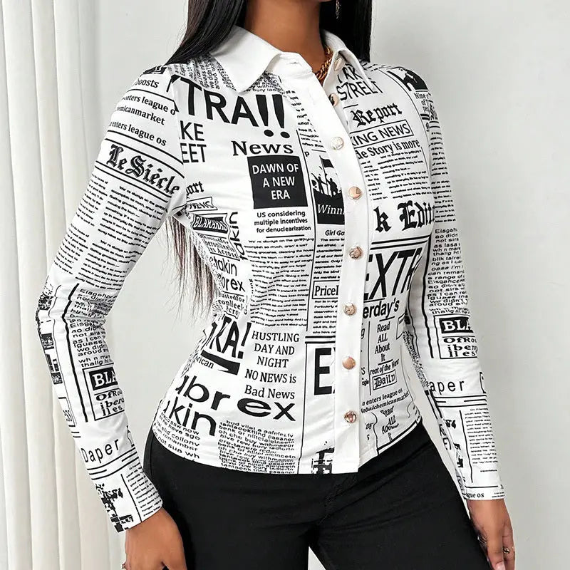 Women's Long Sleeve Casual Shirt - Spring&Fall Slim Fit Printed Blouse With Single Button Placket Lady T Fashions