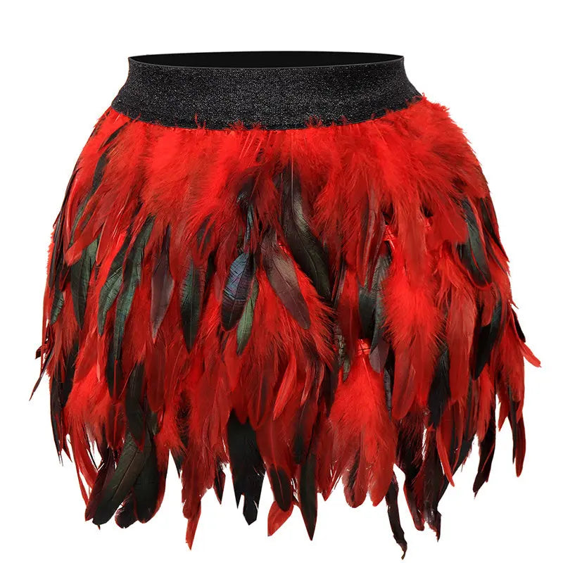 Women's Unique Faux Feather Asymmetrical Mini Skirt - Gothic Party Dance Skirt For Summer Events Lady T Fashions