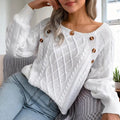 Women's Solid Color Casual Square Neck Button-Detail Knit Top - Textured Ribbed Pattern, Cozy Fall&Winter Sweater Lady T Fashions
