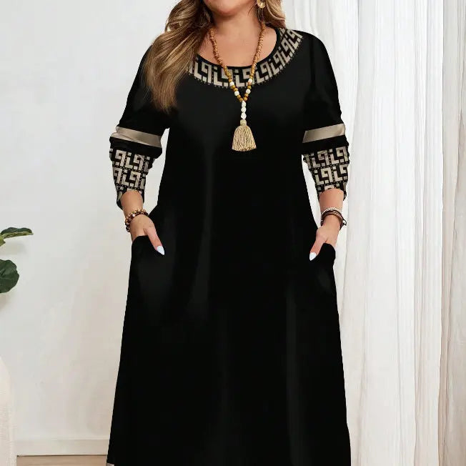 Comfortable Round Neck Fashion Elegant Contrast Color Short Sleeve Dress Lady T Fashions