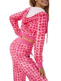 Velvet Love Printed Hooded Sweater Fashion Suit Women Lady T Fashions