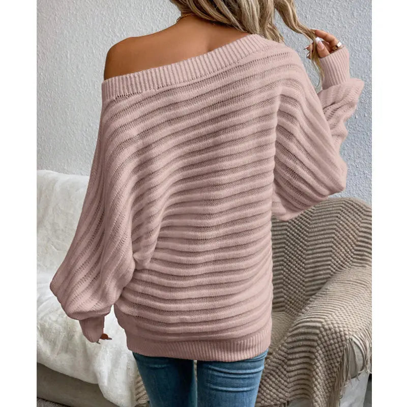 Women's Off Shoulder Sweater Batwing Sleeve Pullover Top Fall Casual Loose Knit Long Sleeve Lady T Fashions