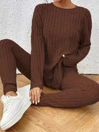 Fashion Casual Long Sleeve Split Irregular Round-neck Shirt Trousers Suit Lady T Fashions