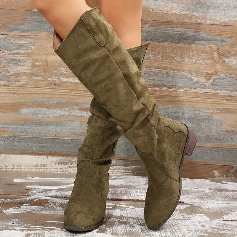Women's Vintage Western Cowboy Boots - Knee-High Pull-On Boots with Chunky Heels, Western Booties for Women, Country Western Events & Everyday Outfits - Cowboy Accessories, Casual Wear, Lady T Fashions
