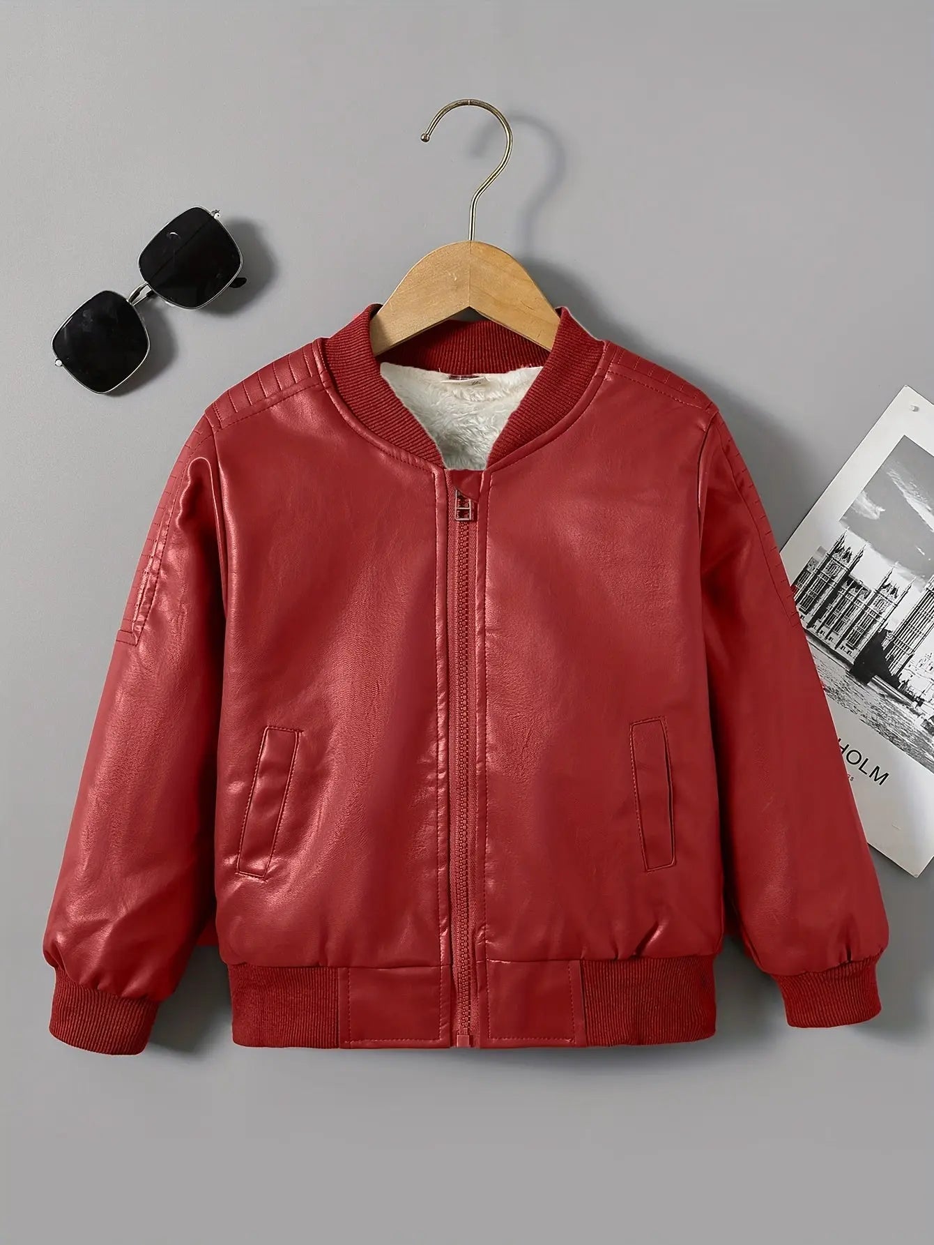 [Fleece-Lined Jacket] Cozy Fleece-Lined Boys' Zip-Up Jacket | Casual Stand Collar, Long Sleeve Outerwear for Fall/Winter Lady T Fashions