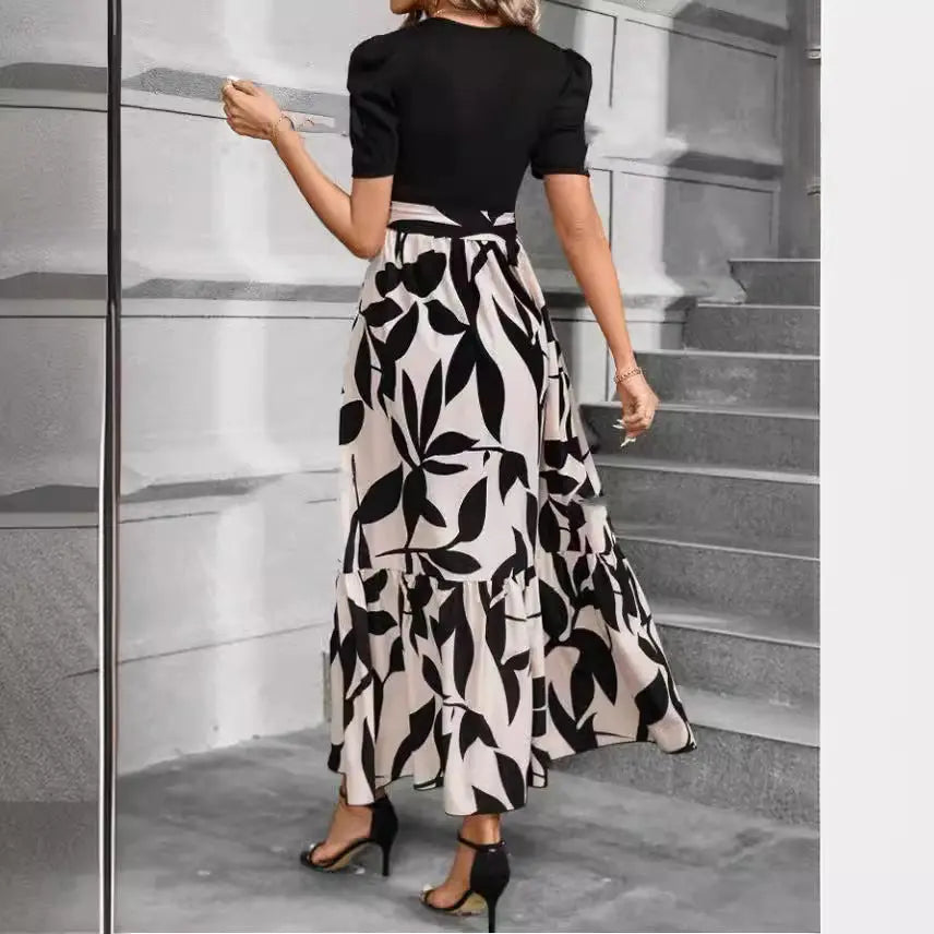 Floral Print Round Neck Exotic Vacation Style Elegant Dress Lady T Fashions