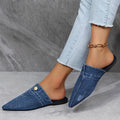 Women's Denim Flat Mules, Fashion Pointed Toe Slip On Non Slip Shoes, Casual Outdoor Slides Lady T Fashions