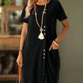 Women's Solid Color Button Front Short Sleeve Pocket Casual Dress Lady T Fashions