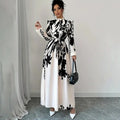 Women's Floral Print Long Sleeve Maxi Dress - Stand Collar A-Line Dress With Waist Detail, Lantern Sleeves & Ruffle Hem For Spring&Fall Lady T Fashions