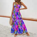 Women's Sleeveless Boho Maxi Dress Spaghetti Strap Floral Sundress Lady T Fashions