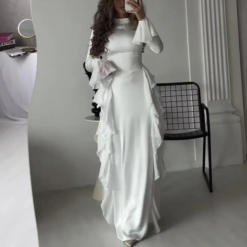 Women's Round-neck Flared Sleeves Temperament High Waist Slimming Patchwork Dress Lady T Fashions