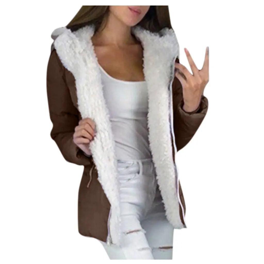 Fleece-lined Cardigan Hooded Coat Cotton-padded Jacket Lady T Fashions