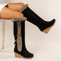 Women's Wedge Knee High Snow Boots, Plush Comfy Lace Up Round Toe Shoes, Winter Thermal Shoes Lady T Fashions