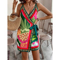 Women Spaghetti Strap Summer Dress V Neck Wrap Waist Tie Casual Beach Sundress Holiday Vacation Mini Dress Lady T Fashions
