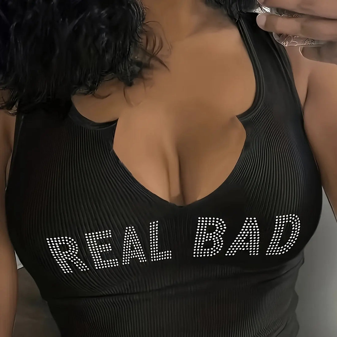 Ladies' Fashionable Rhinestone Letter Decoration Sexy Top Basic Versatile Vest Lady T Fashions