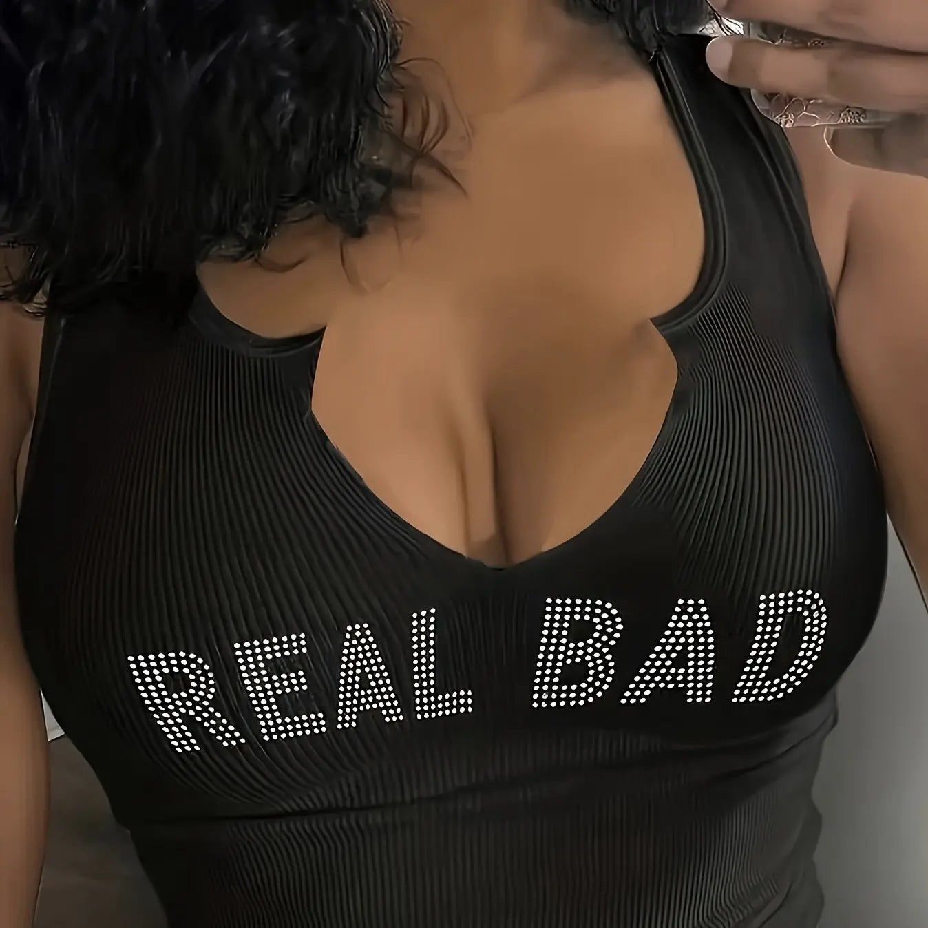 Ladies' Fashionable Rhinestone Letter Decoration Sexy Top Basic Versatile Vest Lady T Fashions