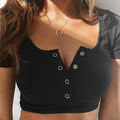 Crop Button T-shirt For Women Lady T Fashions