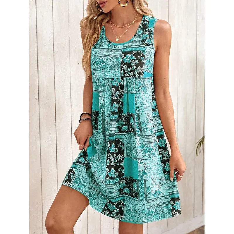 Women's Summer Dress Sleeveless Floral Boho Sundress Swimsuit Coverup Casual Loose Beach Vacation Tank Dresses Lady T Fashions