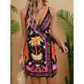Women Spaghetti Strap Summer Dress V Neck Wrap Waist Tie Casual Beach Sundress Holiday Vacation Mini Dress Lady T Fashions